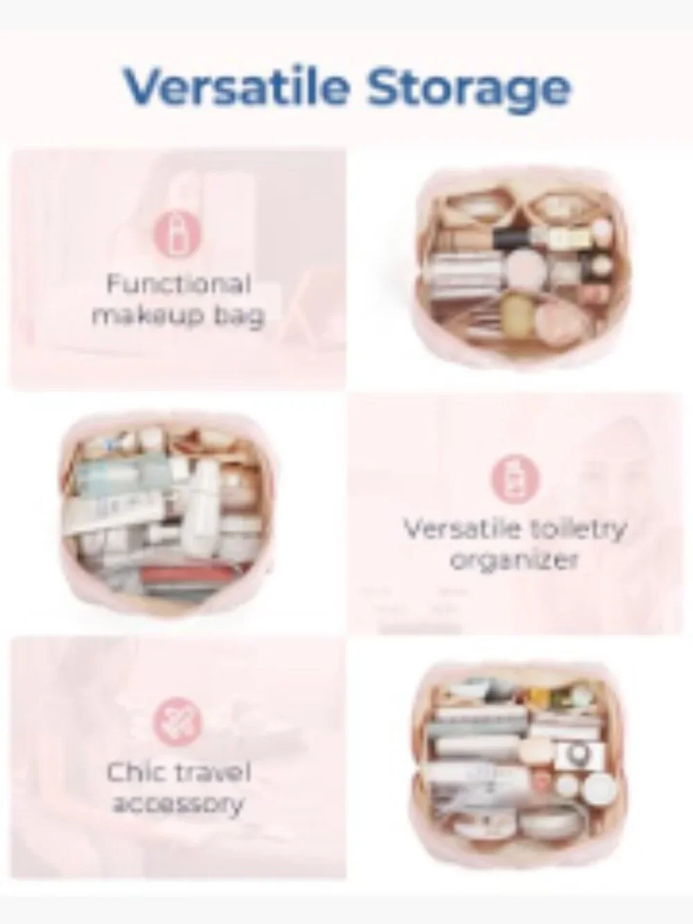 Makeup Bag Travel Cosmetic Organizer Pouch Padded Wide Opening Toiletry Case